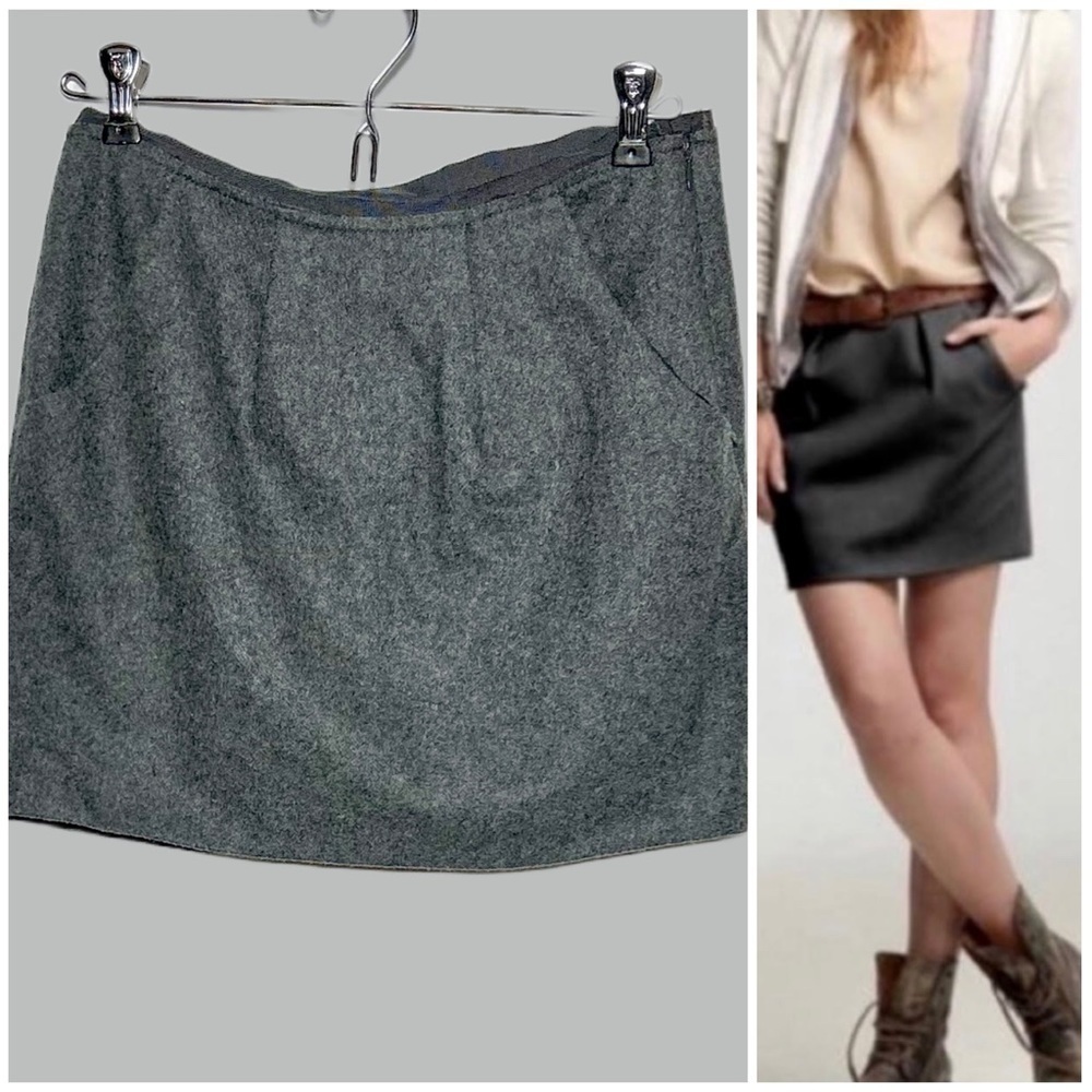 J. Crew Wool Blend Charcoal Grey Lined Mini Skirt, Slanted Pockets & Zipper, 0